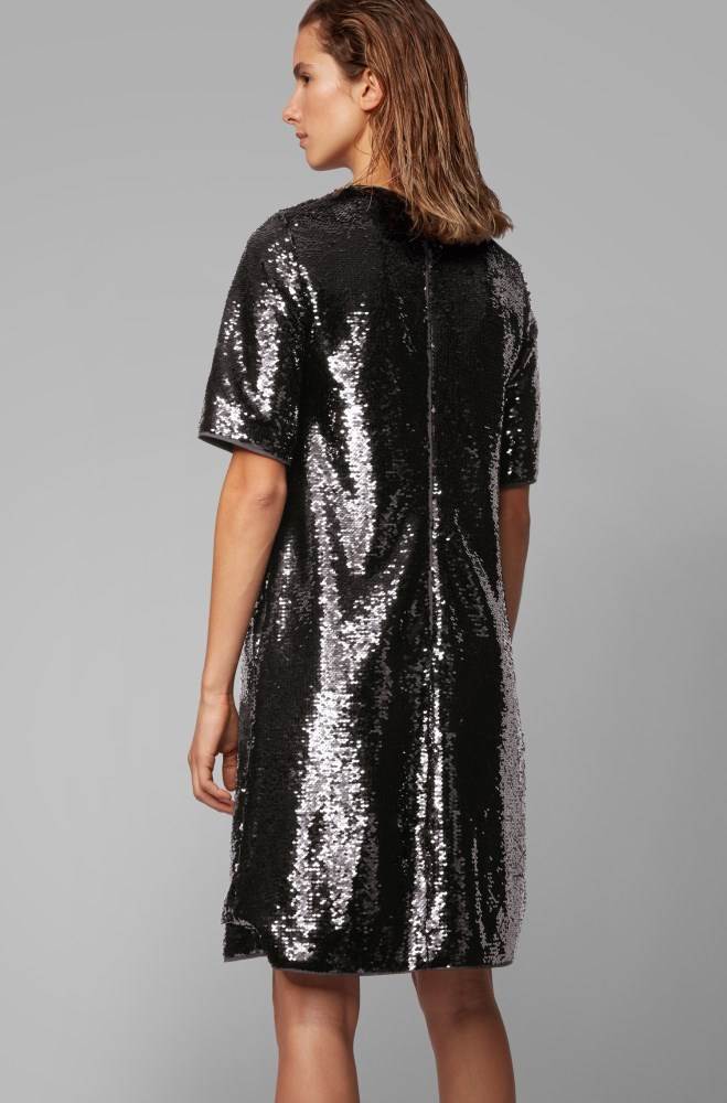 Hugo Boss Sparkly T-shirt dress Svarte | Mnl5MYvC