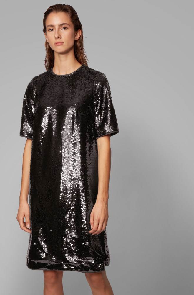 Hugo Boss Sparkly T-shirt dress Svarte | Mnl5MYvC