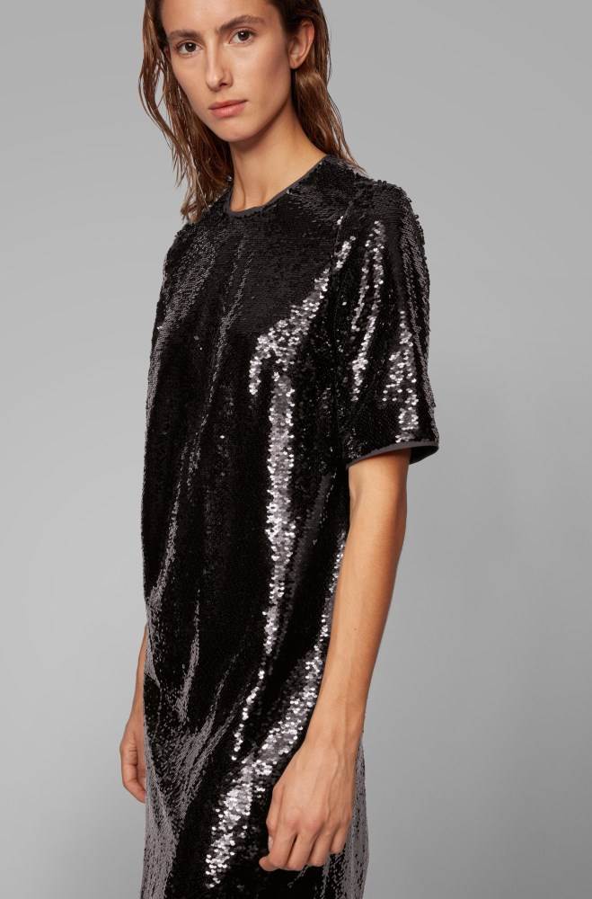 Hugo Boss Sparkly T-shirt dress Svarte | Mnl5MYvC