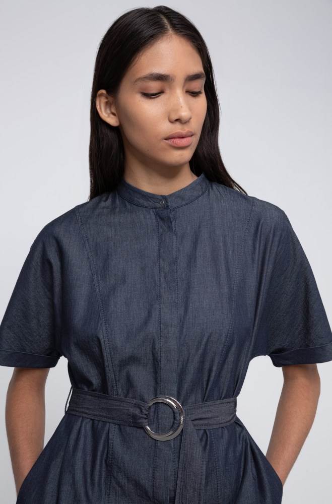 Hugo Boss Stand-collar shirt dress Mørke Blå | OtJWdFLa