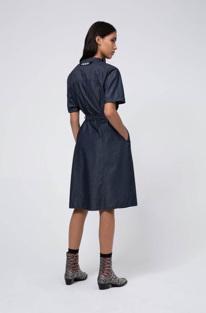 Hugo Boss Stand-collar shirt dress Mørke Blå | OtJWdFLa