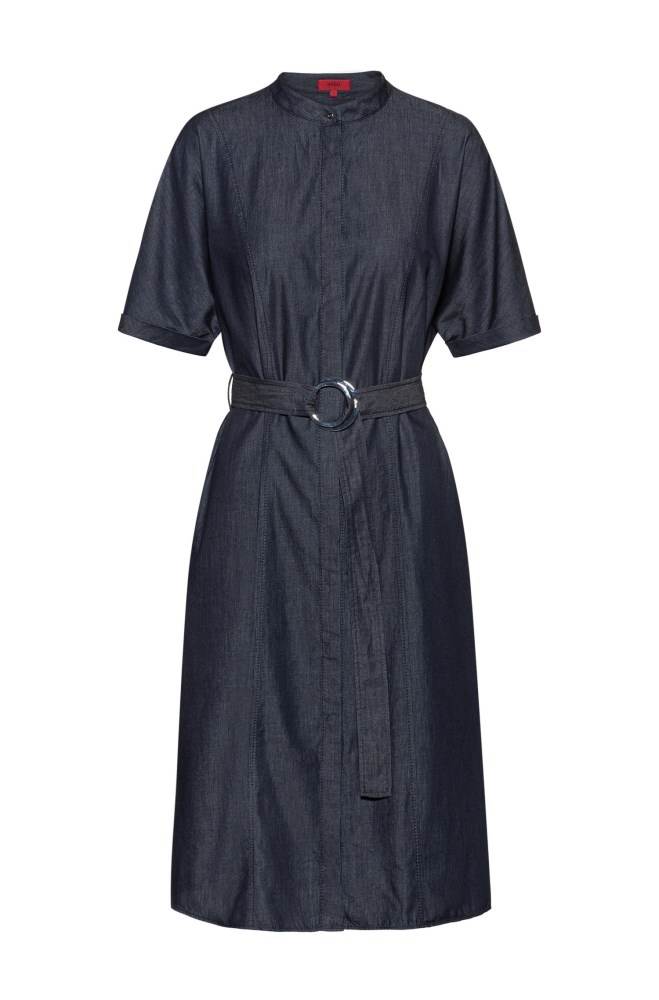 Hugo Boss Stand-collar shirt dress Mørke Blå | OtJWdFLa