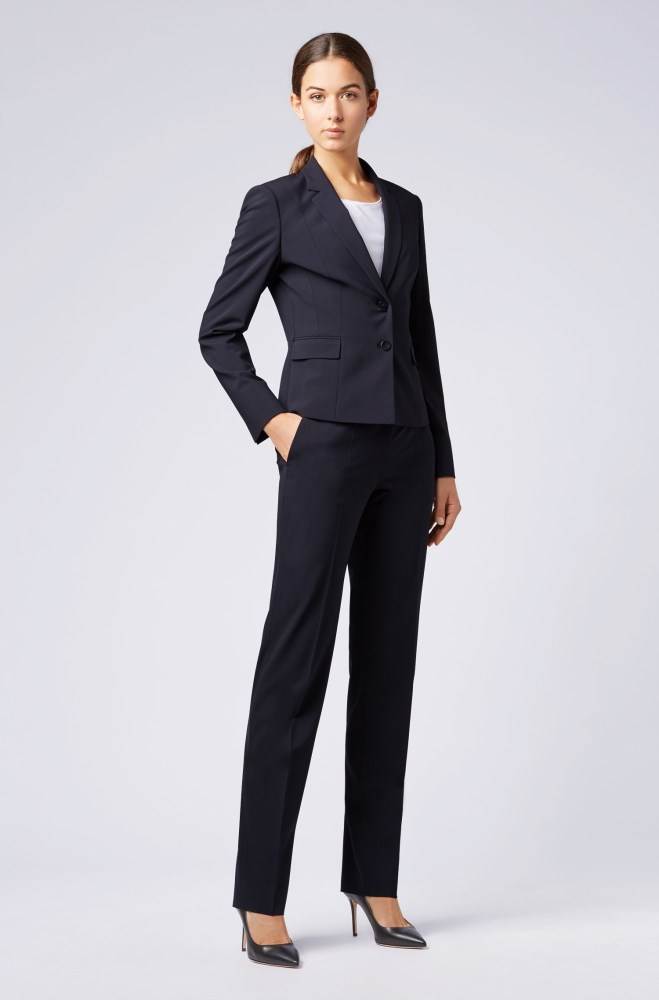 Hugo Boss Straight-leg business trousers Mørke Blå | 3YGr9ST5