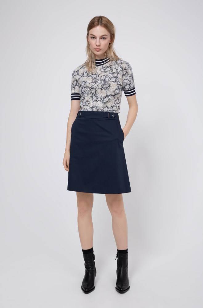 Hugo Boss Stretch-cotton A-line skirt Mørke Blå | MaACwyK9