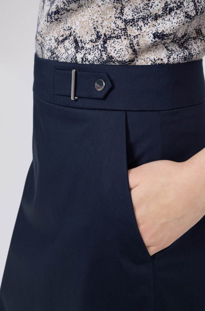 Hugo Boss Stretch-cotton A-line skirt Mørke Blå | MaACwyK9