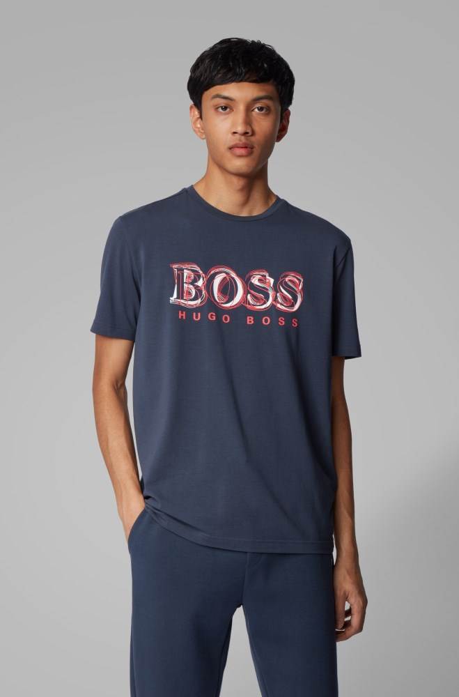 Hugo Boss Stretch-cotton T-shirt Mørke Blå | JROwhF16