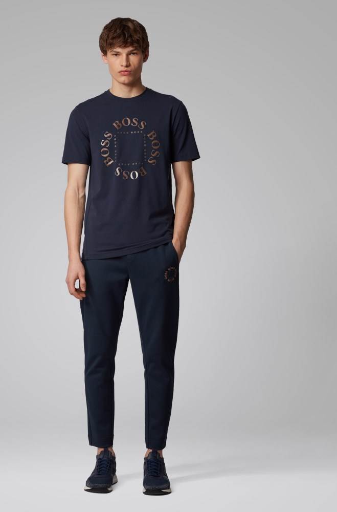 Hugo Boss Stretch-cotton T-shirt Mørke Blå | bOzhcUMB