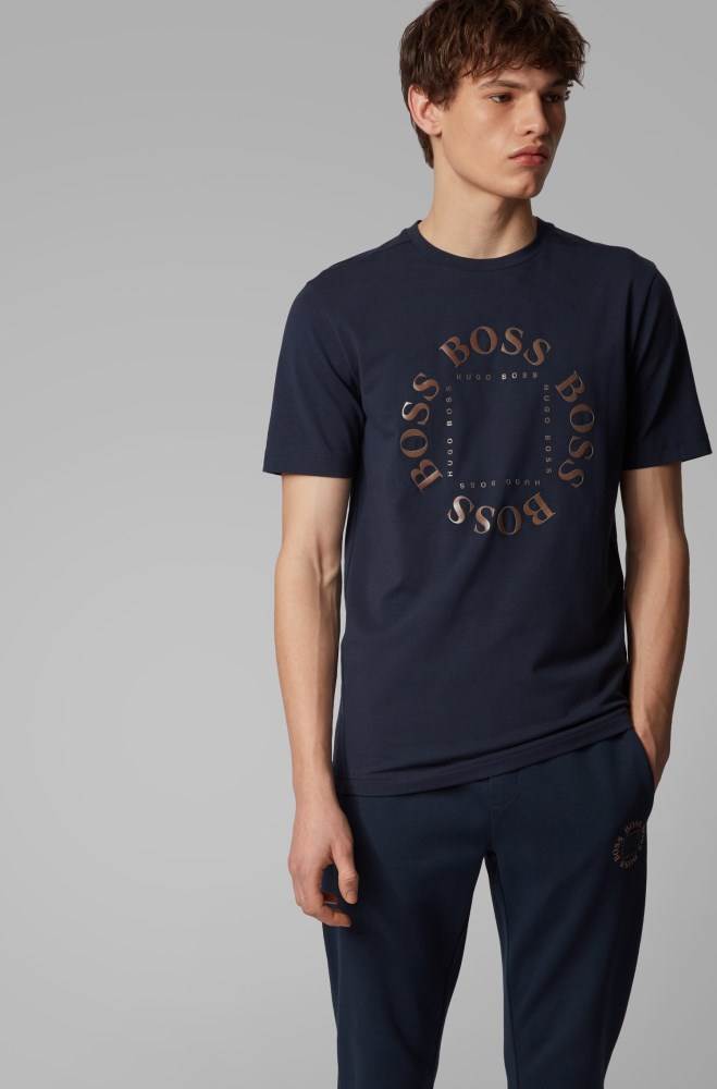 Hugo Boss Stretch-cotton T-shirt Mørke Blå | bOzhcUMB