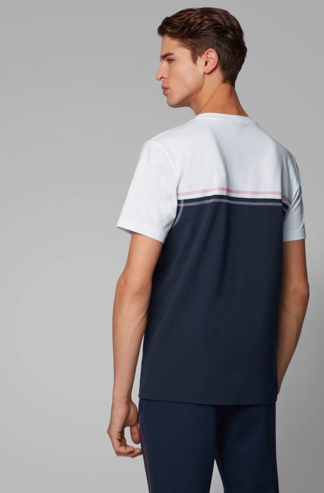 Hugo Boss Stretch-cotton T-shirt Mørke Blå | xS51xJDh