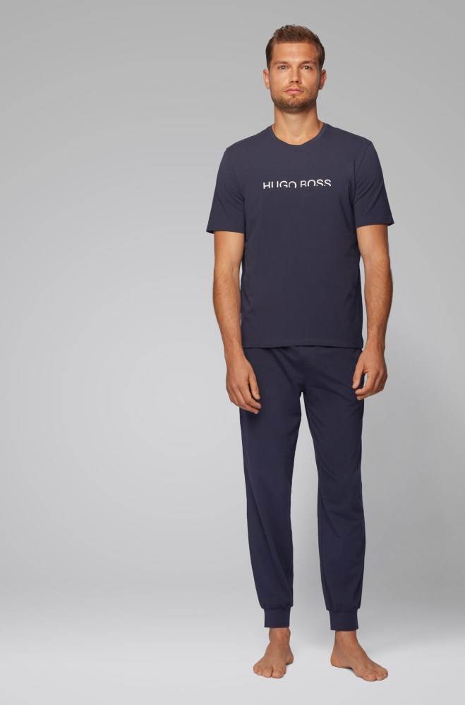 Hugo Boss Stretch-cotton pyjama T-shirt Mørke Blå | aZisNnv9