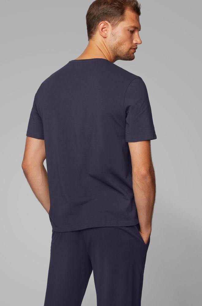 Hugo Boss Stretch-cotton pyjama T-shirt Mørke Blå | aZisNnv9