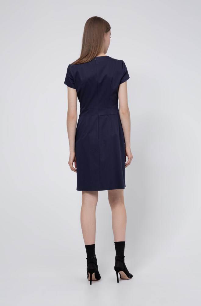 Hugo Boss Stretch-cotton shift dress Mørke Blå | Pg20S3XM