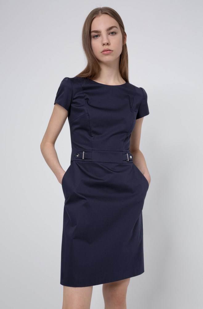 Hugo Boss Stretch-cotton shift dress Mørke Blå | Pg20S3XM