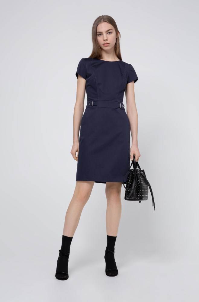 Hugo Boss Stretch-cotton shift dress Mørke Blå | Pg20S3XM