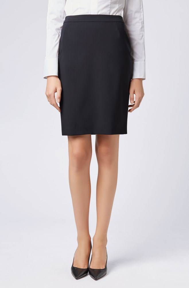 Hugo Boss Stretch wool slim-fit pencil skirt Mørke Blå | Q6JARna1