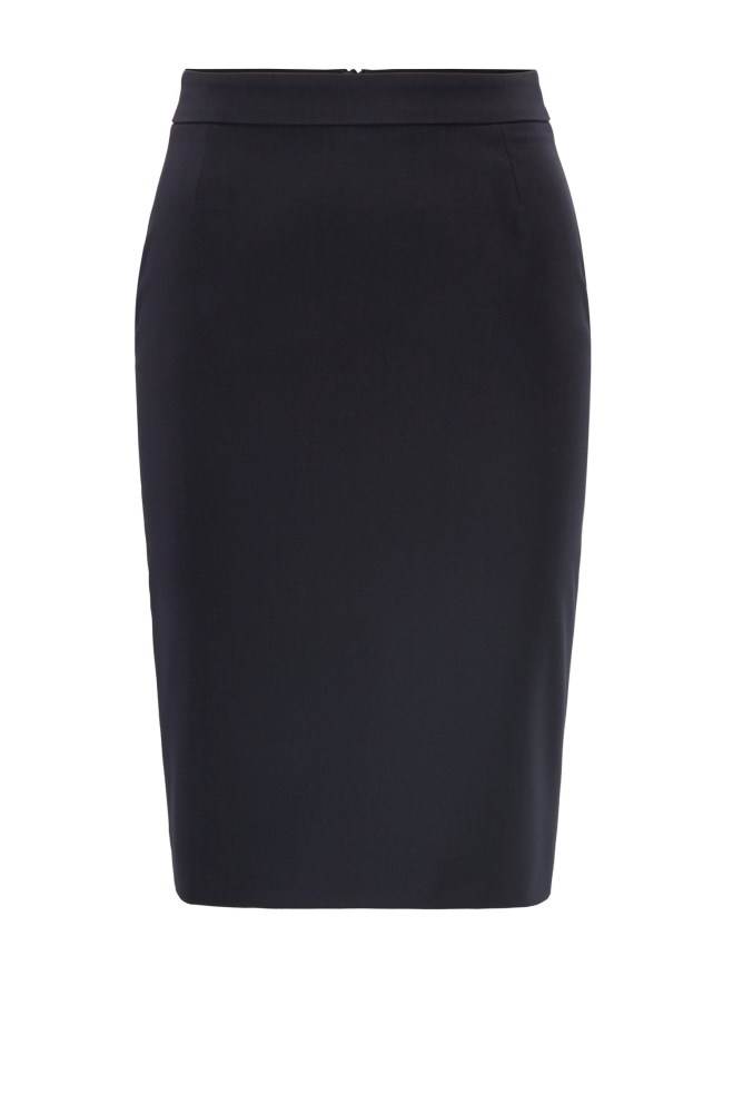 Hugo Boss Stretch wool slim-fit pencil skirt Mørke Blå | Q6JARna1