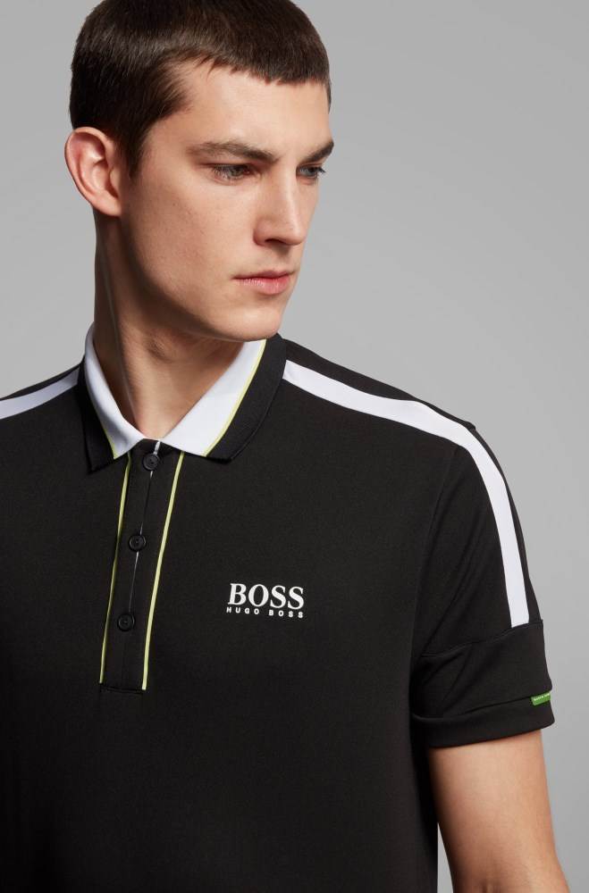 Hugo Boss Stripe-detail polo shirt Svarte | cOBAhAPE