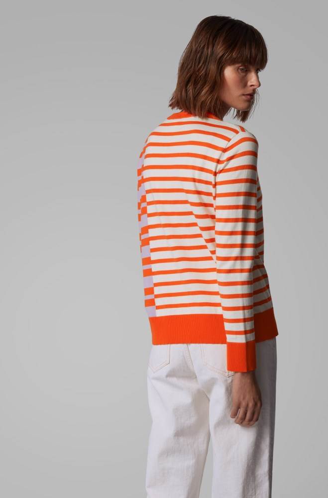 Hugo Boss Stripe-intarsia sweater Oransje | KQepkqBr