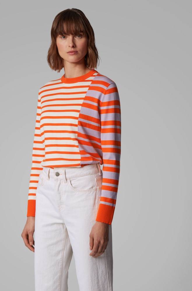 Hugo Boss Stripe-intarsia sweater Oransje | KQepkqBr