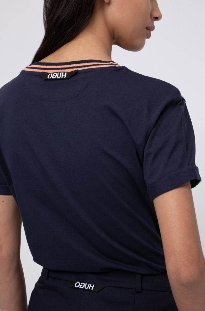 Hugo Boss Stripe-neck slim-fit T-shirt Mørke Blå | gmkKywUA