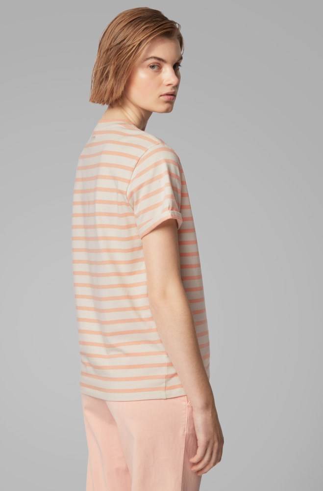 Hugo Boss Striped T-shirt Lyse Oransje | ETU8hkiS