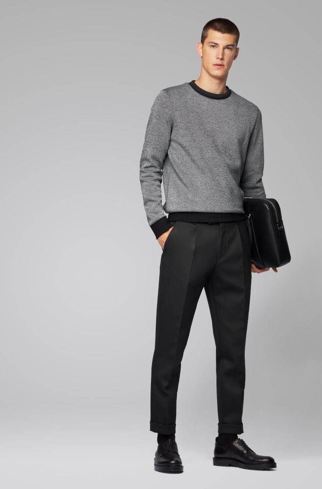 Hugo Boss Striped-collar sweatshirt Grå | stV4yqDX