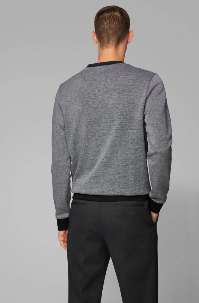 Hugo Boss Striped-collar sweatshirt Grå | stV4yqDX