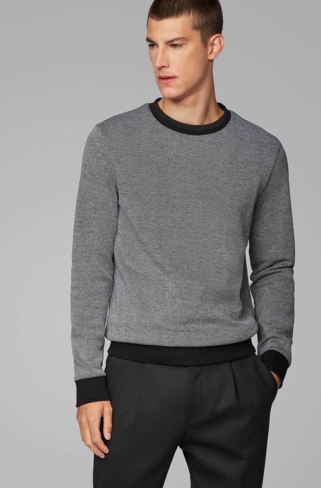 Hugo Boss Striped-collar sweatshirt Grå | stV4yqDX