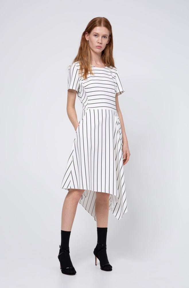 Hugo Boss Striped-fabric dress Hvite | 8gOE14ch