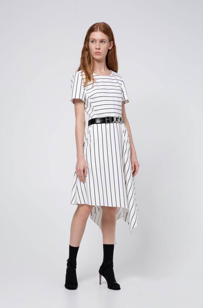 Hugo Boss Striped-fabric dress Hvite | 8gOE14ch