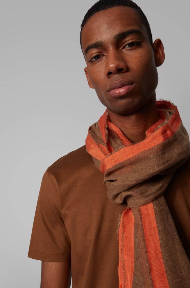 Hugo Boss Striped scarf Mørke Brune | WcPlyTD0