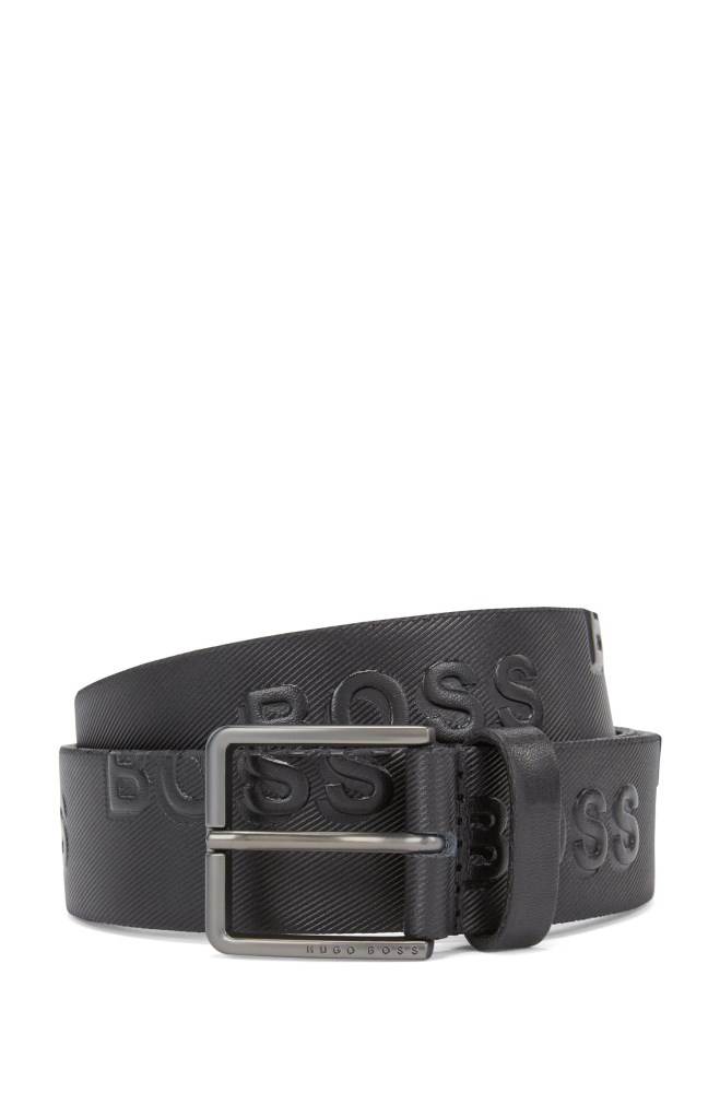 Hugo Boss Structured logo belt Svarte | CaK6naax