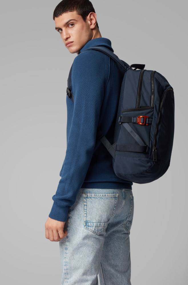 Hugo Boss Structured-nylon backpack Mørke Blå | YEWfgXOg