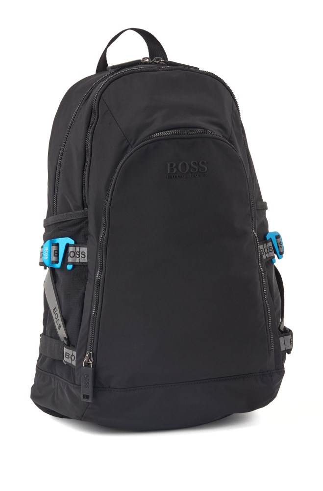 Hugo Boss Structured-nylon backpack Svarte | m6uesL0G