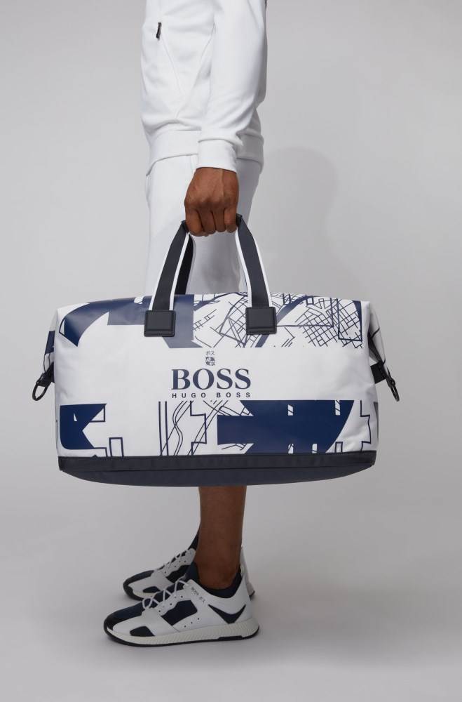 Hugo Boss Structured-nylon holdall Hvite | 5ZNiSe27