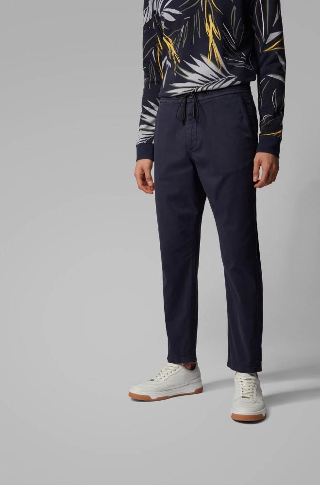 Hugo Boss Tapered-fit drawstring trousers Mørke Blå | he9Qbefa