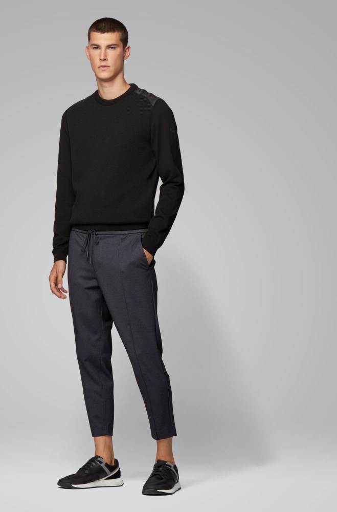 Hugo Boss Tapered-fit trousers Svarte | 67VOA4Ss