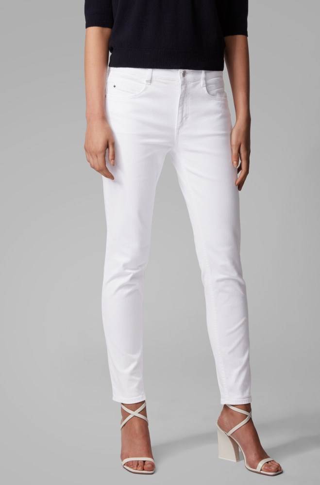 Hugo Boss Tapered-leg cropped jeans Hvite | U9ikJdzu