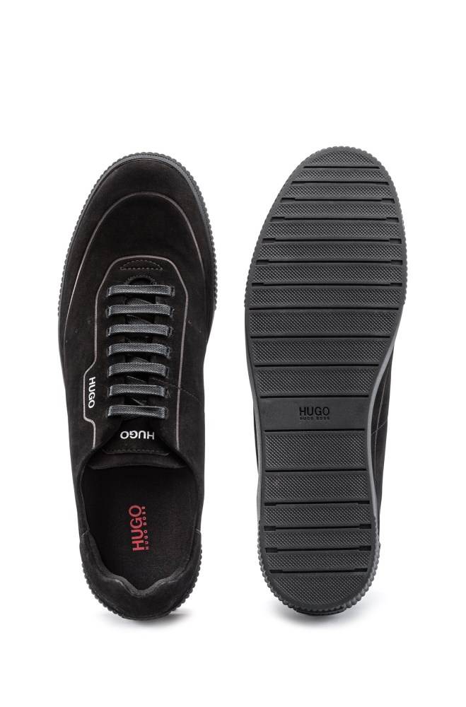 Hugo Boss Tennis-style nubuck trainers Svarte | 46SBEtJa