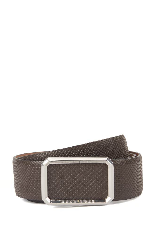 Hugo Boss Textured leather belt Mørke Brune | jNGGaPq6