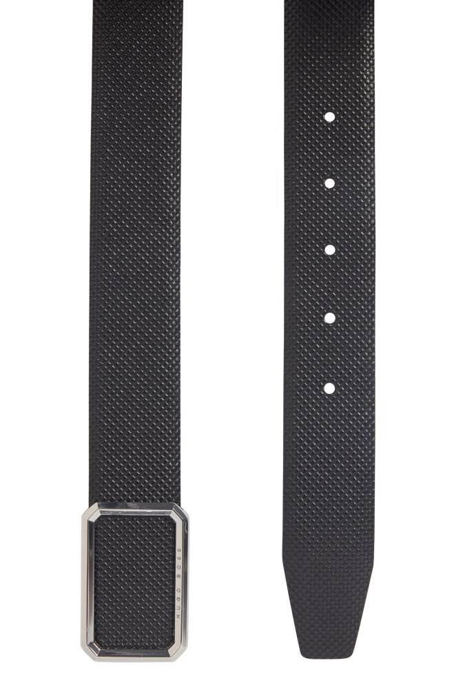 Hugo Boss Textured leather belt Svarte | MsvhJDvO