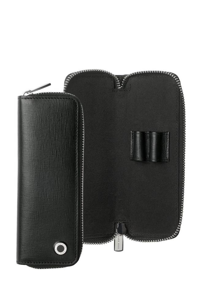 Hugo Boss Textured-leather zipped pen pouch Svarte | 7t5lsP54