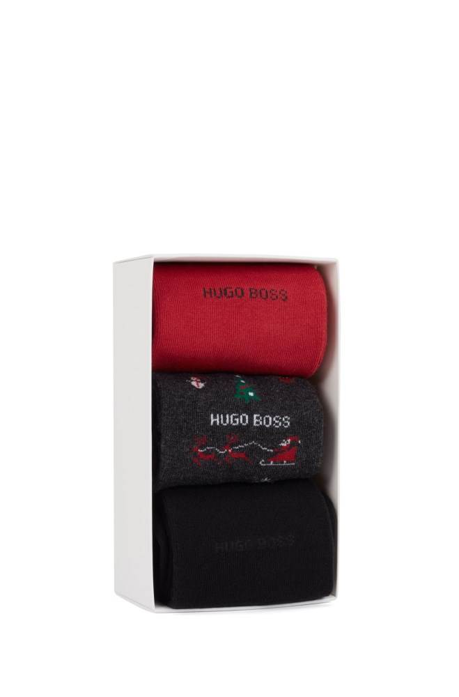 Hugo Boss Three-pack of gift-boxed regular-length socks Mørke Grå | q8tC3ZuB