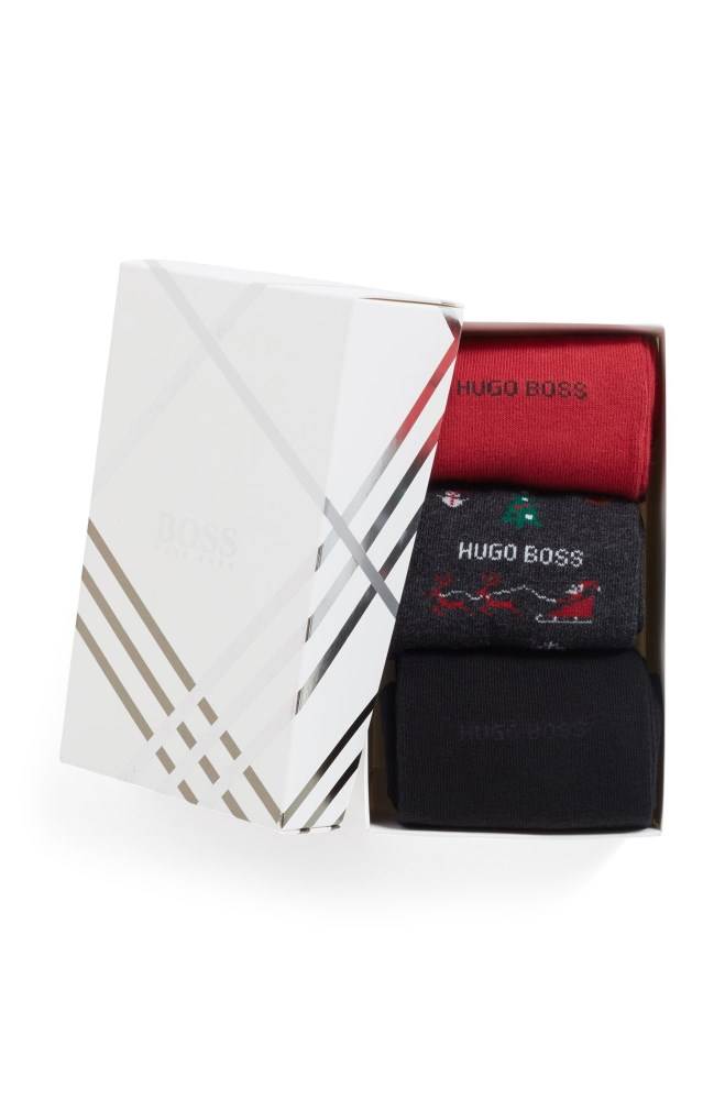 Hugo Boss Three-pack of gift-boxed regular-length socks Mørke Grå | q8tC3ZuB