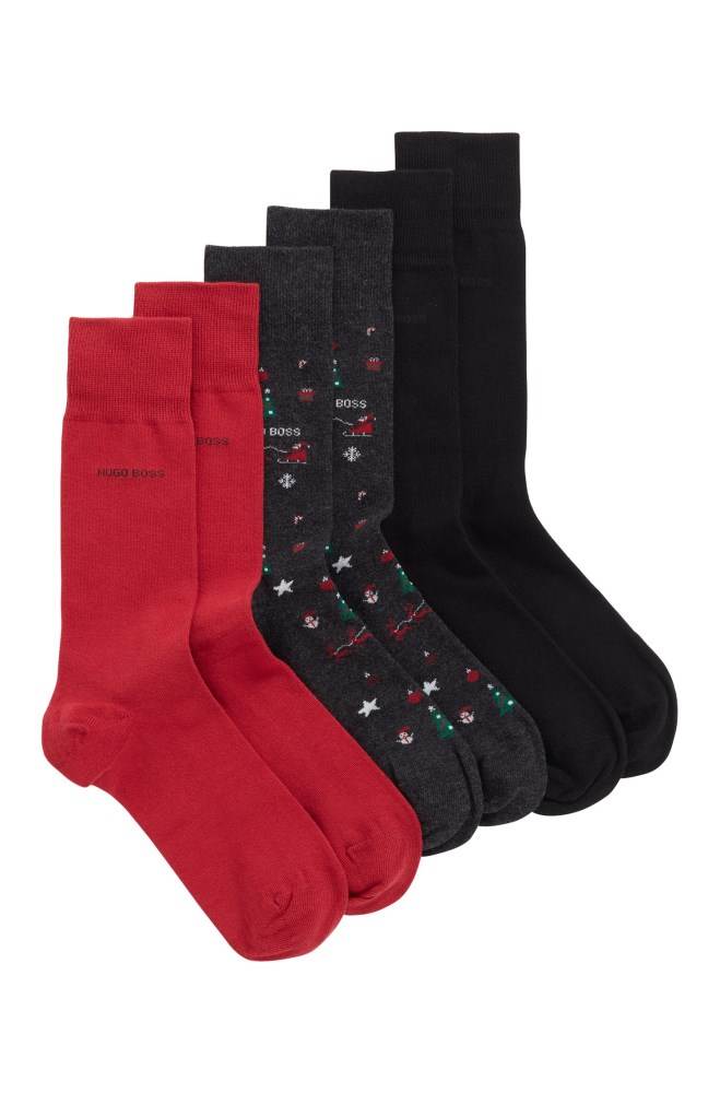 Hugo Boss Three-pack of gift-boxed regular-length socks Mørke Grå | q8tC3ZuB