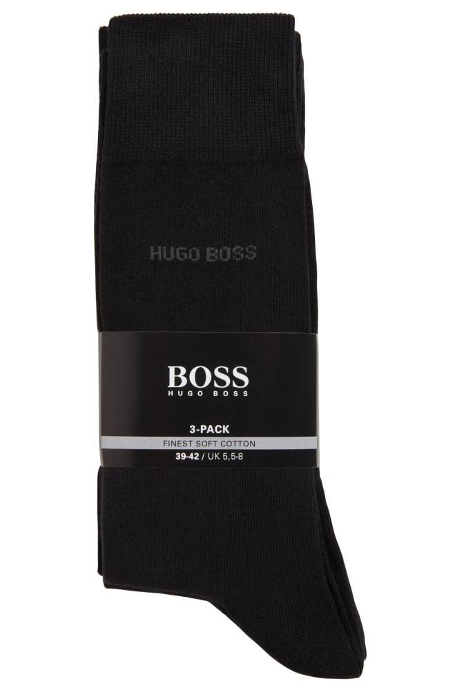 Hugo Boss Three-pack of regular-length cotton-blend socks Svarte | 9IVsGMsJ