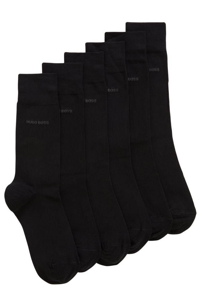 Hugo Boss Three-pack of regular-length cotton-blend socks Svarte | 9IVsGMsJ