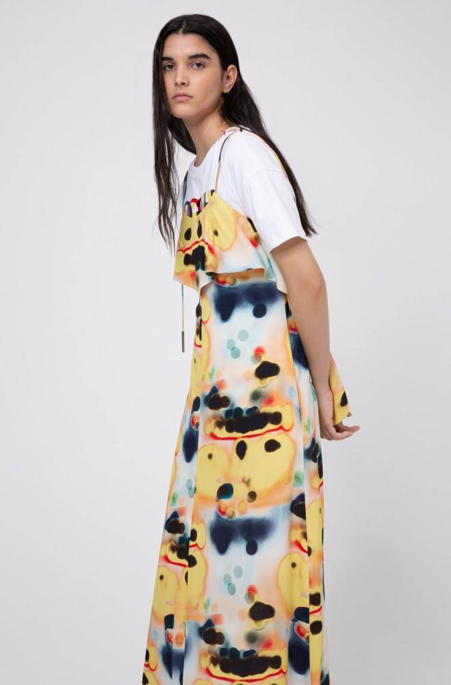 Hugo Boss Tie-dye midi dress Gul | qITEhVut