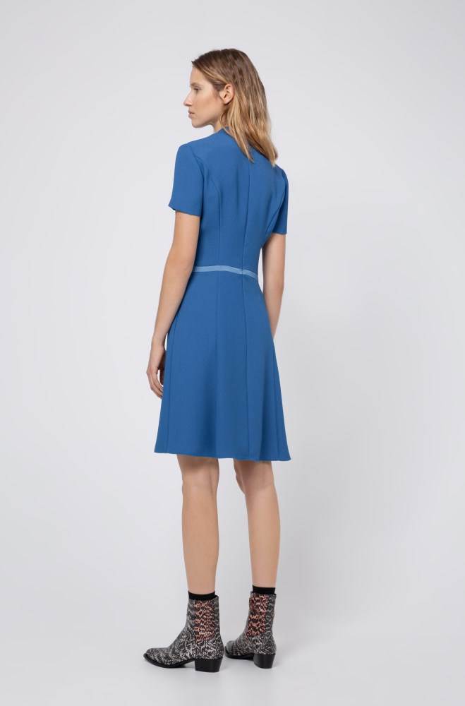 Hugo Boss Tie-neck crepe dress Blå | UExnqURe