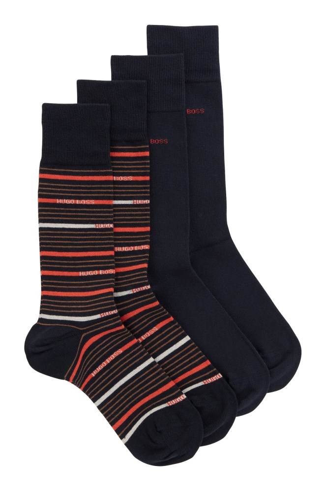 Hugo Boss Two-pack of combed regular-length socks Mørke Blå | WUiXL6k8